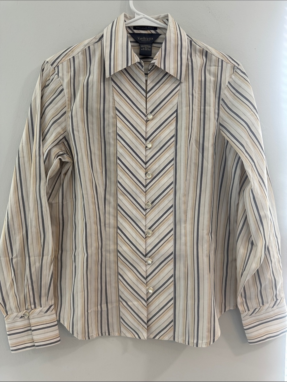 Van Heusen Cream and Tan Striped Dress Shirt